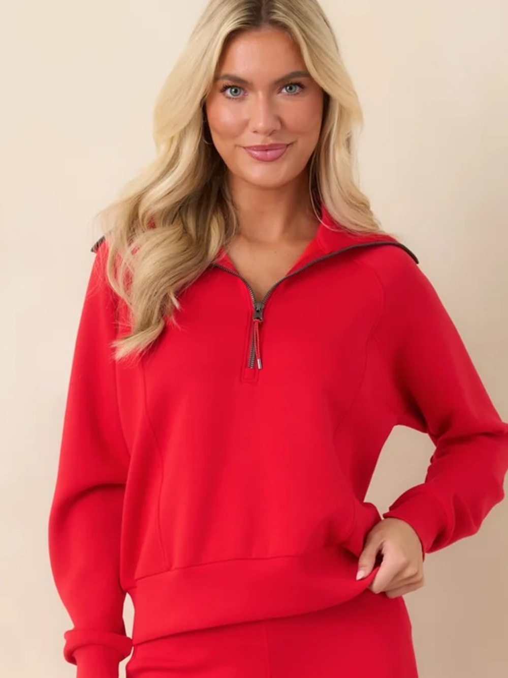 Spanx AirEssentials Half-Zip Pullover Sweatshirt in Red Size Medium